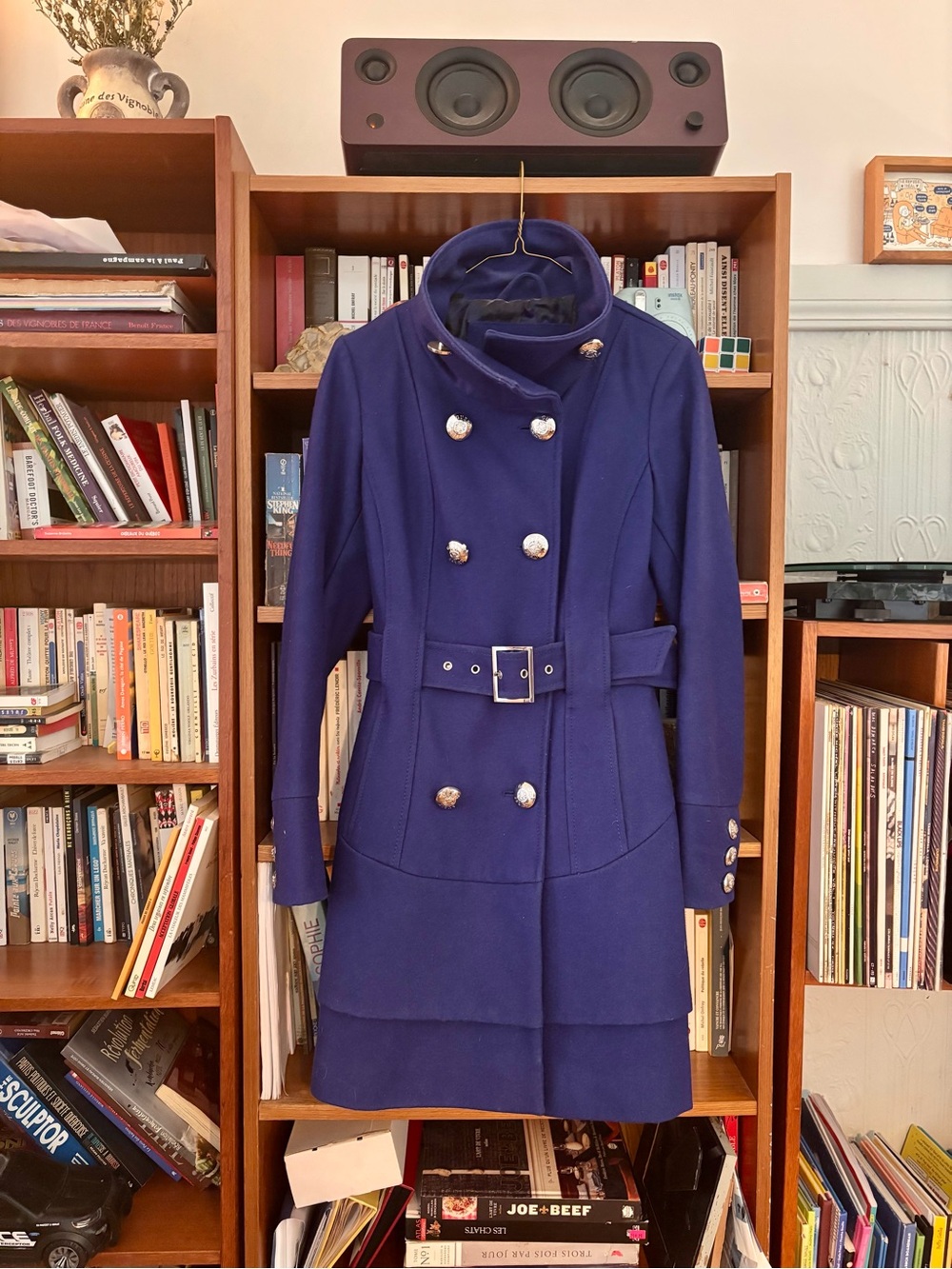 Guess Women's Double-Breasted Royal Blue Belted Pea Coat